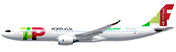 Lateral do Airbus A330-900neo, branco, com o logótipo da TAP Air Portugal no início do avião e no leme do avião. Tem, acima das últimas janelas, o logótipo do A330neo e o link flytap.com.