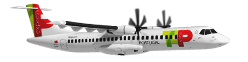 Side view of the ATR 72-600 flying, with the propellers rotating. The plane is white and has the TAP Air Portugal Express logo at the tip of the side and on the helm. Above the last windows, one can read the link flytap.com.